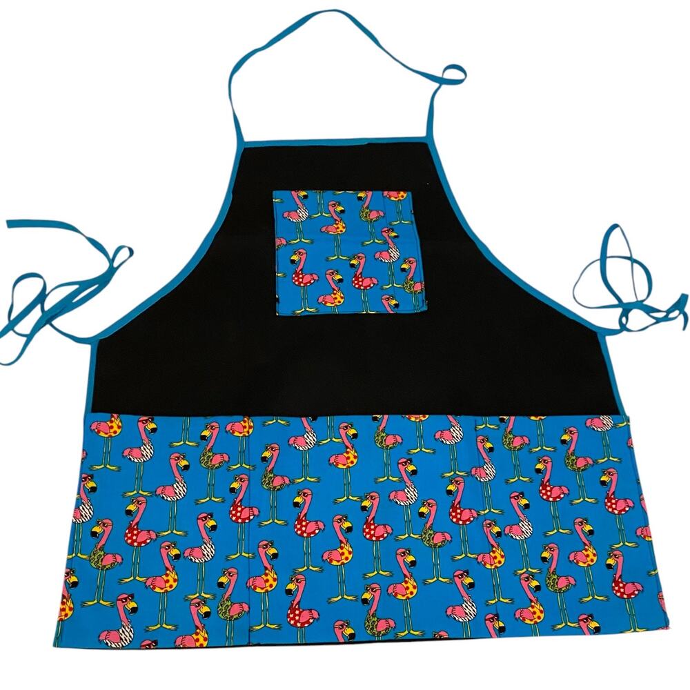 NEW Child Size Girl Apron with Pockets and Flamingo Print Handmade Cute Art Cook